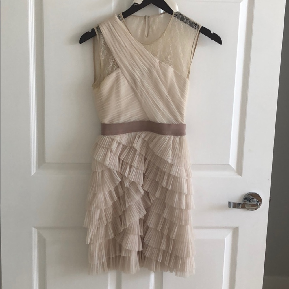 BCBG Maxazria cream tulle cocktail mini dress